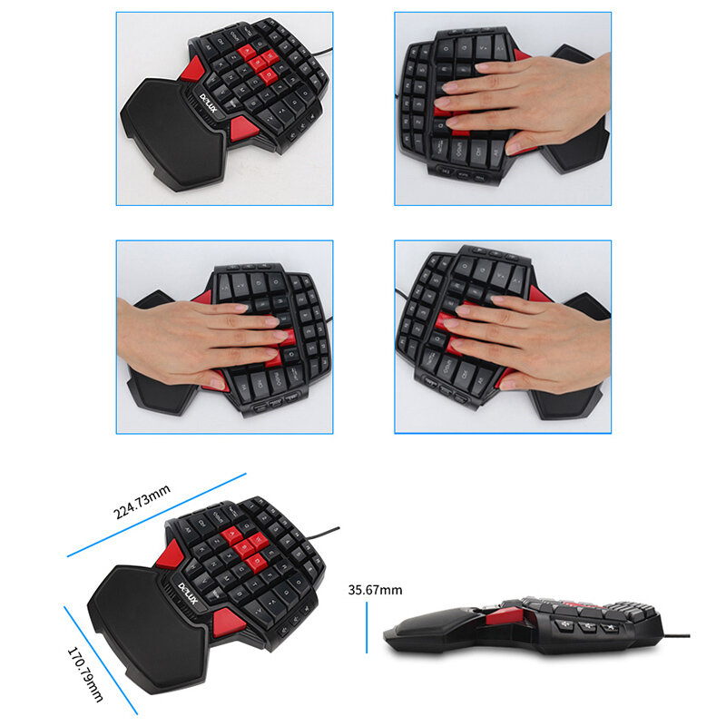 Delux t9 única mão profissional jogo de computador teclado gamer usb com fio mini portátil placa chave do jogo 47 chaves espaço duplo cf cs lol