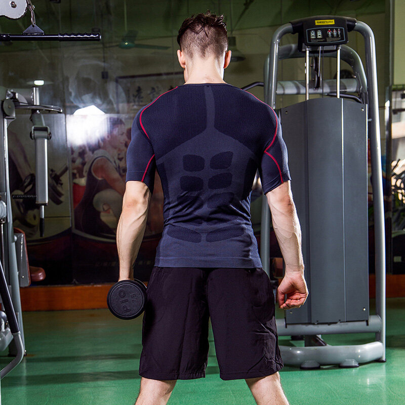 Compressão t-shirts dos homens treino esportes correndo manga curta jogger tshirt fitness exercício ginásio roupas