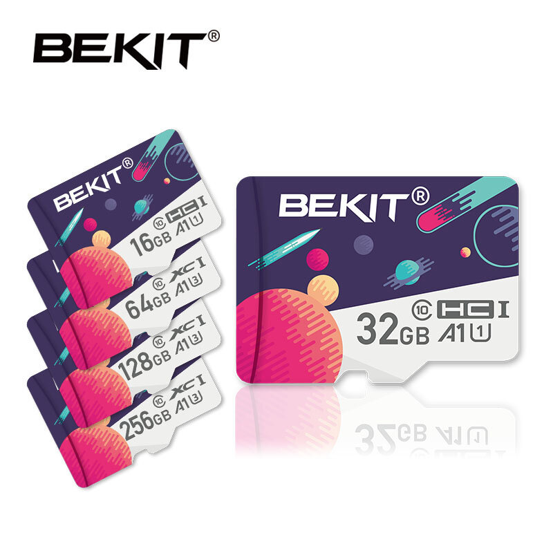 Bekit micro cartão sd tf, cartão de memória flash microsd 128gb 32gb 64gb 256gb a1 class10 80 mb/s cartão de memória para samrtphone e pc mesa