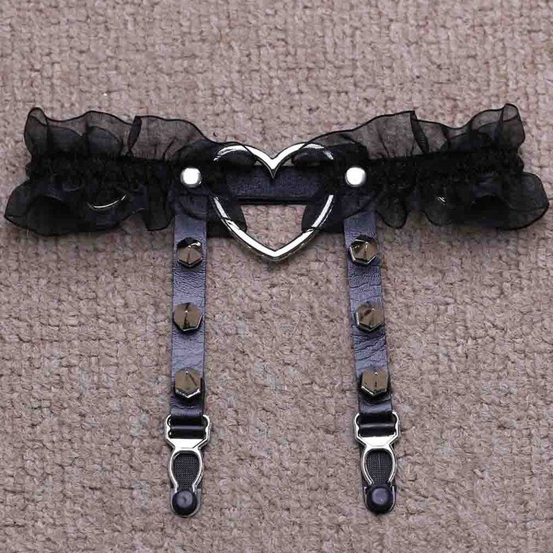 ใหม่แฟชั่น1 Pc ผู้หญิงสาว Gorgeous Punk Gothic Heart-Shape แหวน Spikes ยืดหยุ่นลูกไม้ Garter เข็มขัด Retro Suspender สายรัดดอกไม้