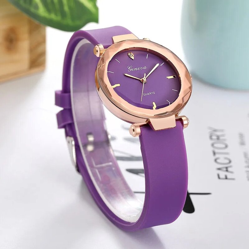 Geneva-Relojes de pulsera de lujo para mujer, pulsera de cuarzo analógico con banda de sílice, a la moda, AG7