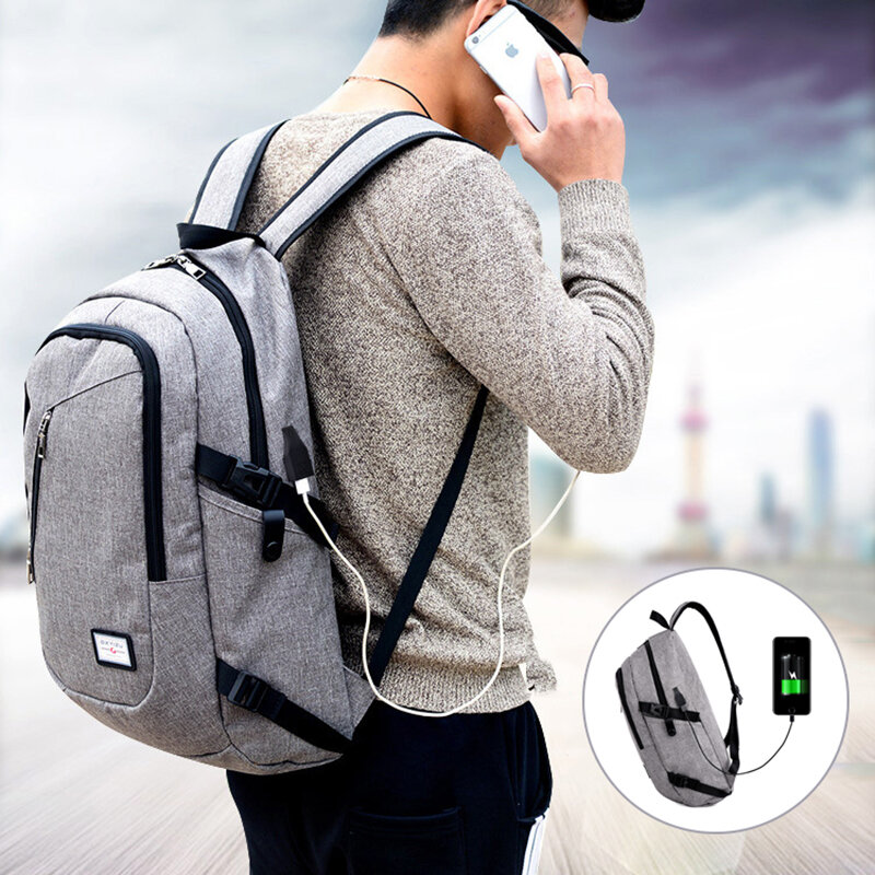 1 Pcs Men Polyester Big School Book Backpack for Teenager (USB Charge Interface)