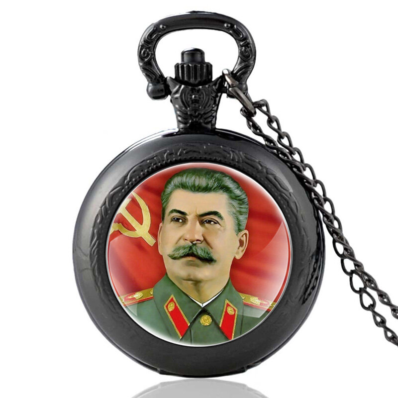 Antique Soviet Hero Stalin Quartz Pocket Watch Vintage Men Women Bronze Pendant Necklace Gifts