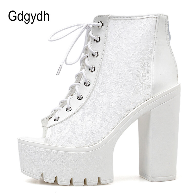 Gdgydh Summer Boots With Lace Peep Toe Footwear Woman Boots On Summer Mesh Rome Style 2022 Spring Ladies Shoes Drop Shipping
