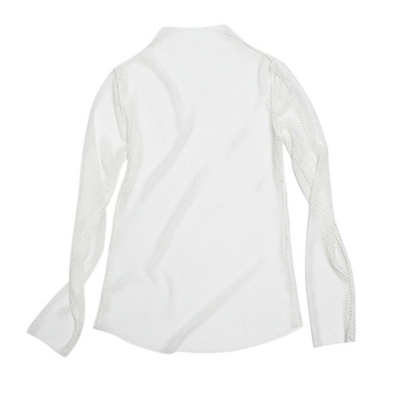 Camisetas sexys de red de malla para mujer, camiseta de manga larga transparente, Blusas ajustadas con cuello redondo, Top transparente de tul informal