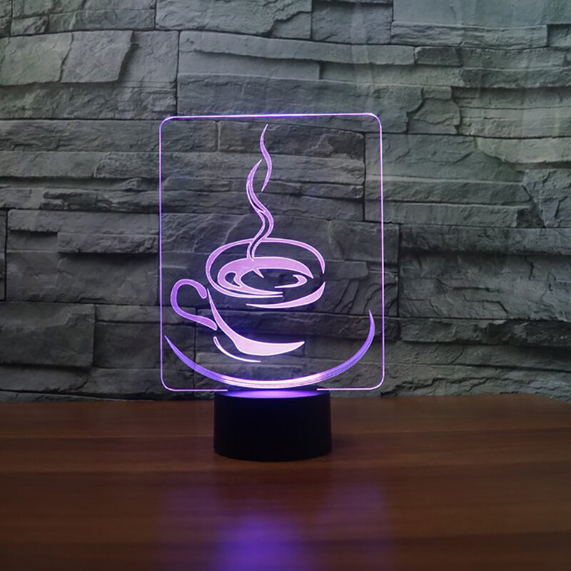 Coffee Cup Model 3D Night Light 7 Color Change LED USB Table Lamp Touch Remote Control Home Office Decorations Creative Gift Toy