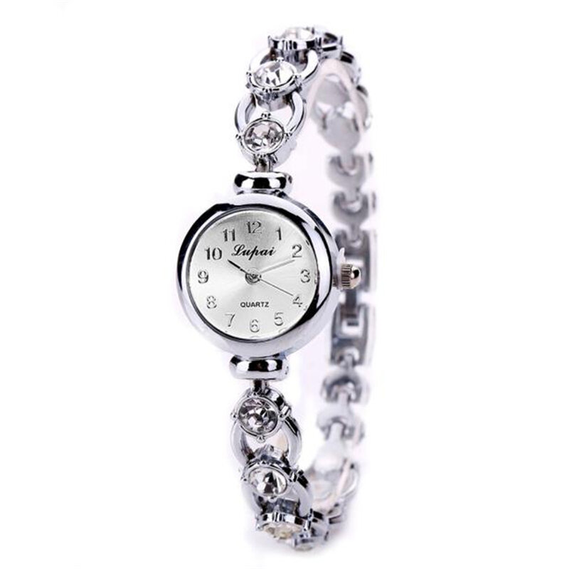 Relógio feminino pulseira dourada e prateada, relógio de pulso para mulheres, relógio de cristal de rock, vestido de luxo, quartzo, relógio de pulso para mulheres
