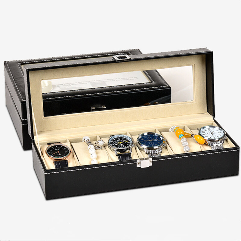 Europese Zwarte Horloge Dozen Case Hout En Leer Mechanische Horloge Organizer Nieuwe Horloge Display Gift Case Sieraden Opslag Houder