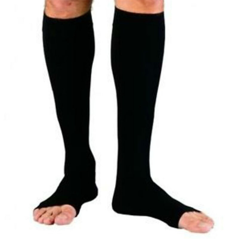S/M/XL Hot ขายผู้หญิงซิปถุงเท้าการบีบอัด Zip Leg Support เข่า Sox เปิดถุงเท้า