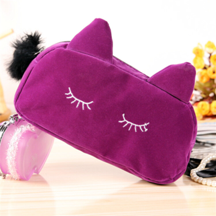 Przenośny kot kreskówkowy monety toaletowe torby do przechowywania przypadku podróży makijaż flanelowe etui organizator kosmetyczne etui torby dla kobiet dziewczyn