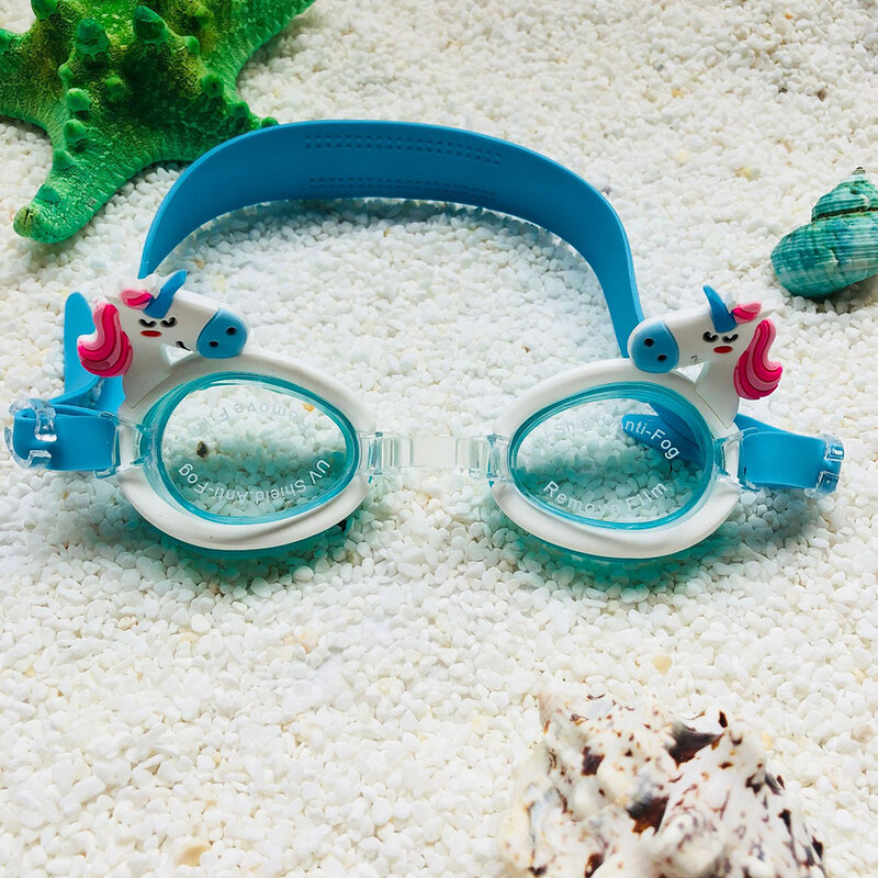 귀여운 유니콘 모양 어린이 실리콘 투명 수영 고글, 방수 안경 안개 방지 안경 수영장 수영