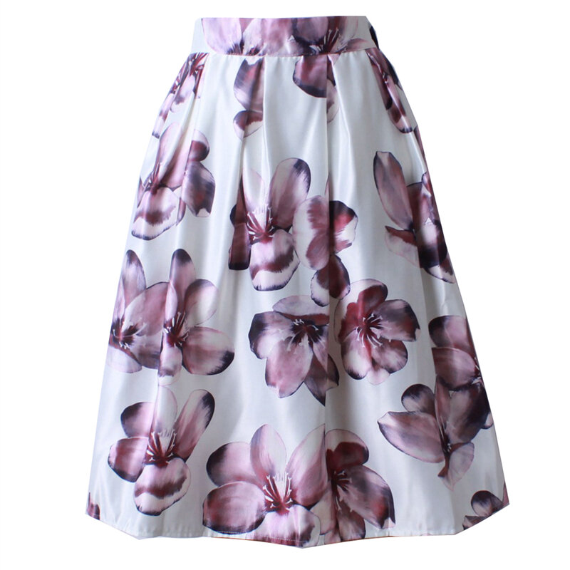 Neophil 2022 Retro Fashion Women Black White Pleated Flower Floral Print High Waist Midi Ball Gown Flare Short Skirts Saia S1225