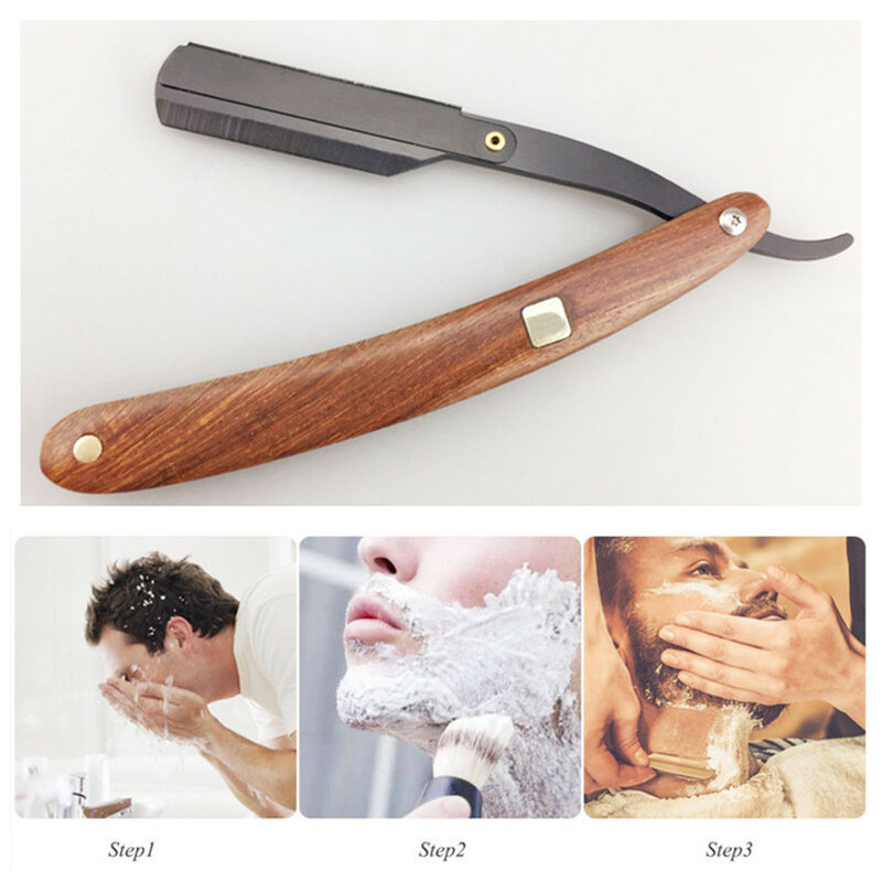 Bloodwood punho shaver faca dobrável de aço inoxidável borda reta tomada sobrancelha trimmer rack antiquado navalha cabelo facial