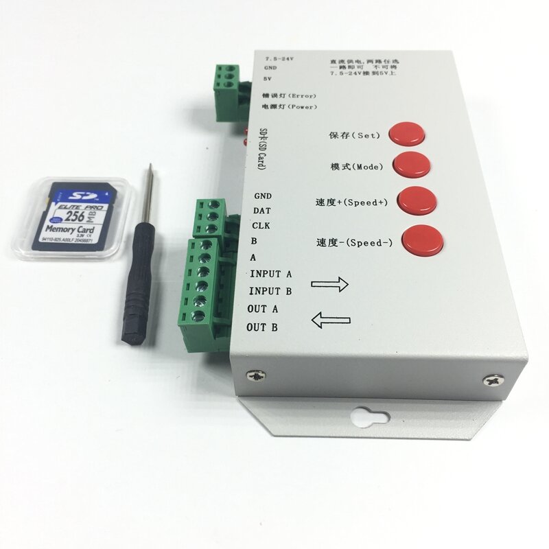 T1000S SD Card WS2801 WS2811 WS2812B LPD6803 LED 2048พิกเซล Controller DC5 ~ 24V T-1000S RGB LED Controller