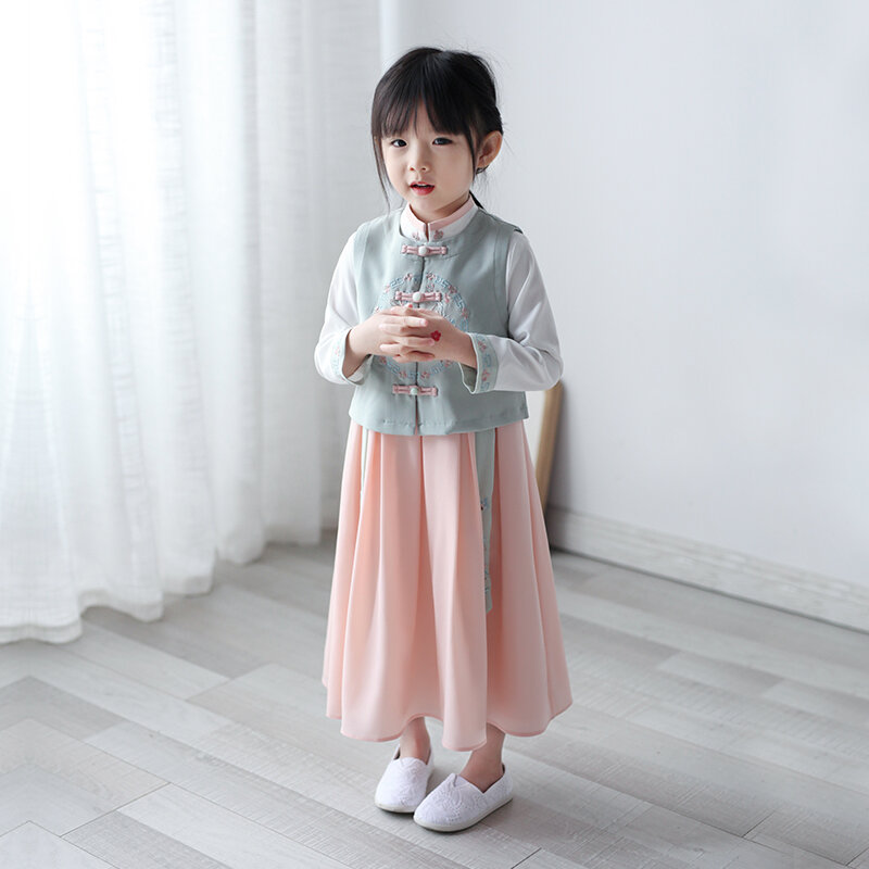 Dziewczyny Hanfu poprawa Tang sukienka chińska odzież 2021 dziewczyna sukienka dzieci sukienki dla dziewczynek miękka szyfonowa chiński Element wróżka