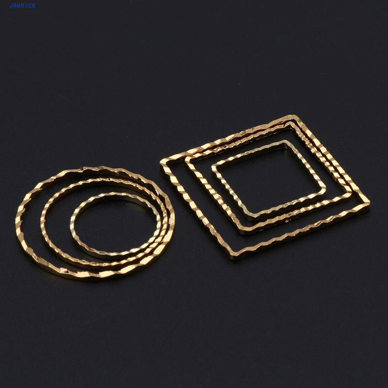 10Pcs Round Square Geometric Metal Frame Jewelry UV Resin Charms Bezel Setting