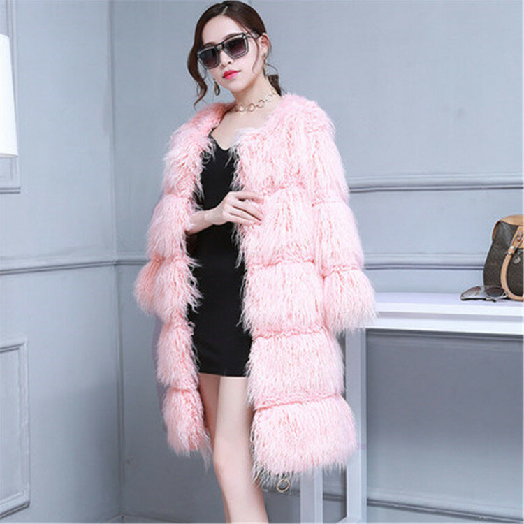 Женское милое пальто из искусственного меха в розовую полоску N52
