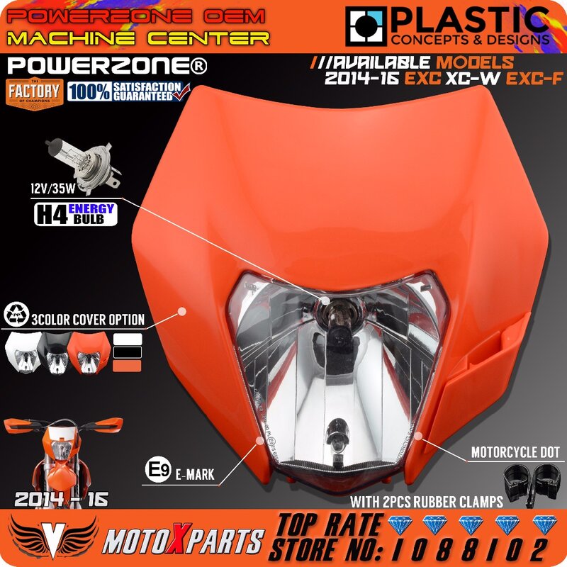 PowerZone-faro delantero para motocicleta Dirt Bike, Supermoto, Universal, naranja, para KTM SX, EXC, XCF, SXF, SMR, 2015, 16