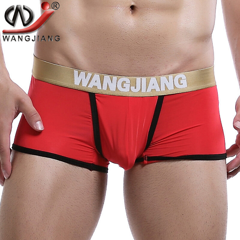 فتح الجبهة مثير رجل الملابس الداخلية الملاكمين Wangjiang شفافة الملاكم السراويل الرجال المنشعب حفرة الذكور السروال زلة أوم الجليد الحرير
