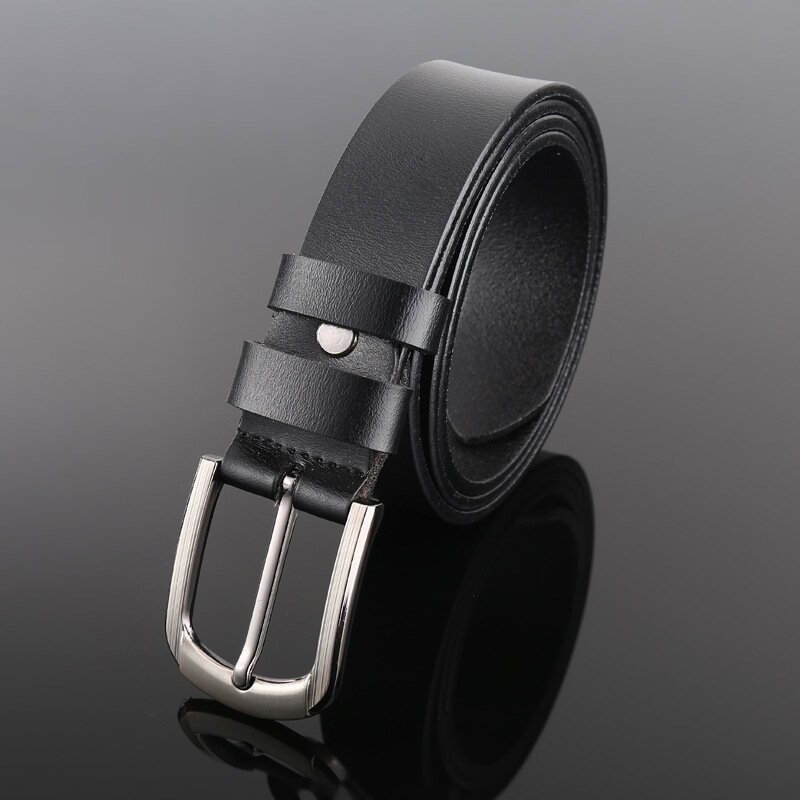 Cinturón de cuero genuino para hombre, diseño clásico de hebilla de Pin, moderno, sencillo