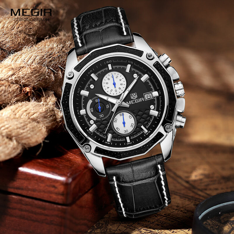 MEGIR-Reloj de pulsera multifuncional para hombre, cronógrafo de escalada, informal, luminoso, grabado, de lujo