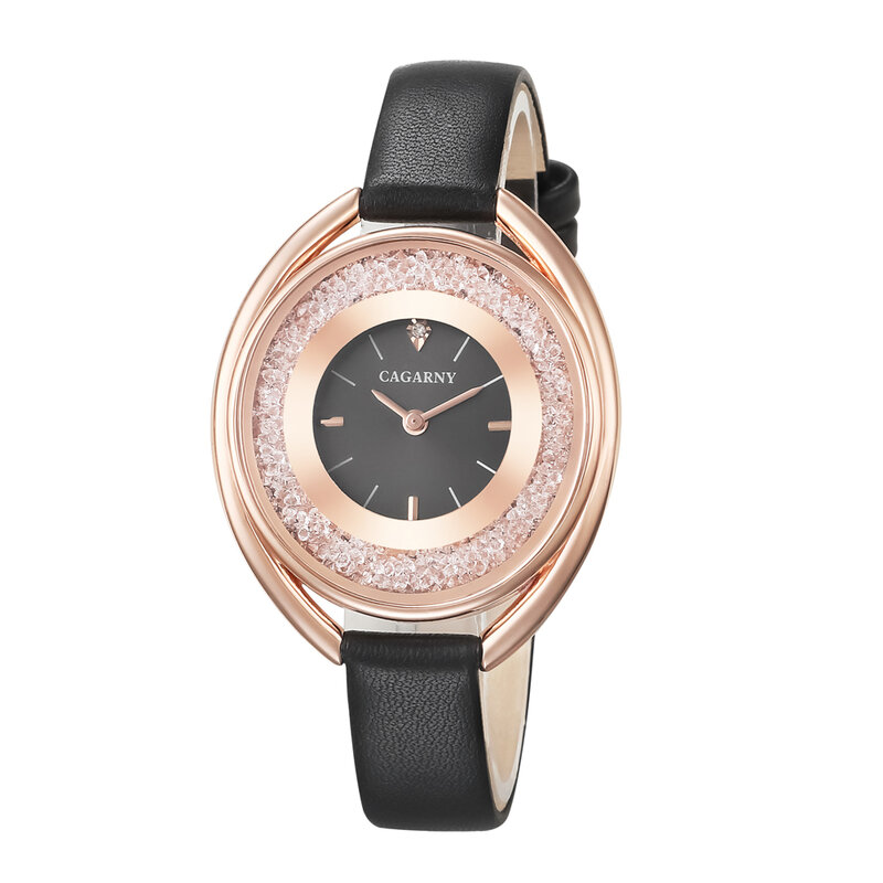 Reloj de cuarzo con diamantes brillantes para mujer, relojes minimalistas de oro rosa para mujer, reloj de pulsera de cuero Vogue, regalo para mujer