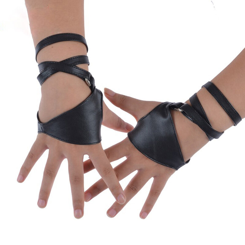 Kobiety Sexy Night Club rękawiczki Gothic Punk Rock czarna sztuczna skóra rękawiczki NYZ Shop