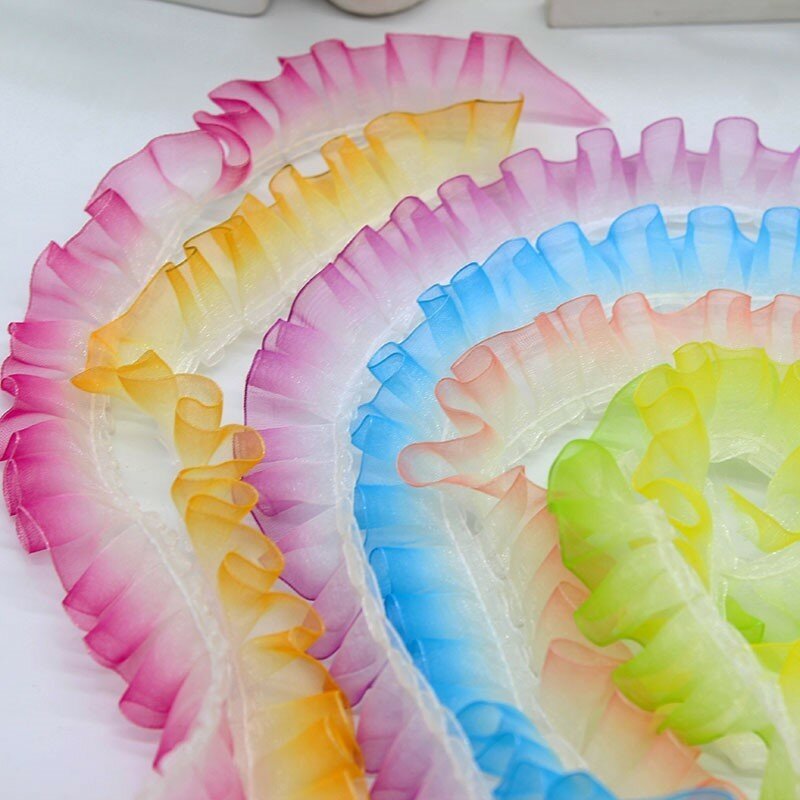2.5cm Wide Rainbow Gradient Crystal Chiffon Tulle Lace Fabric Accessories DIY Clothes Cloth Handmade Doll Home Textile Decor