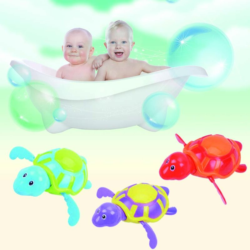 Baby Tortoise Bath Toy Cute Cartoon Animal Tortoise Classic  Water Toy Swim Turtle Wound-up Chain Clockwork Kids Beach Toys