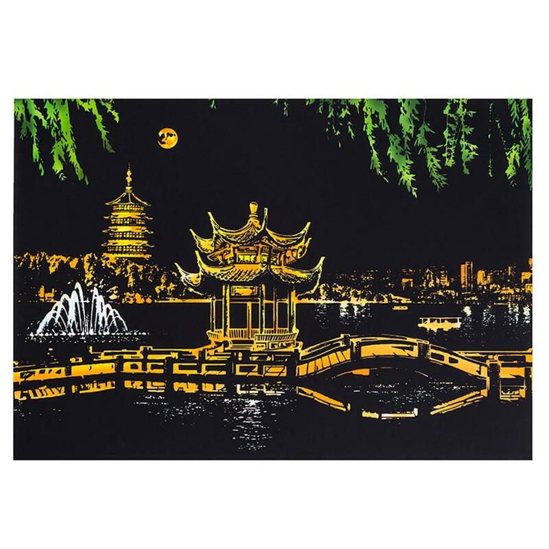 RCtown Creative DIY Scratch Bright City Night View Scraping Painting World Sightseeing Pictures as Gifts zk25