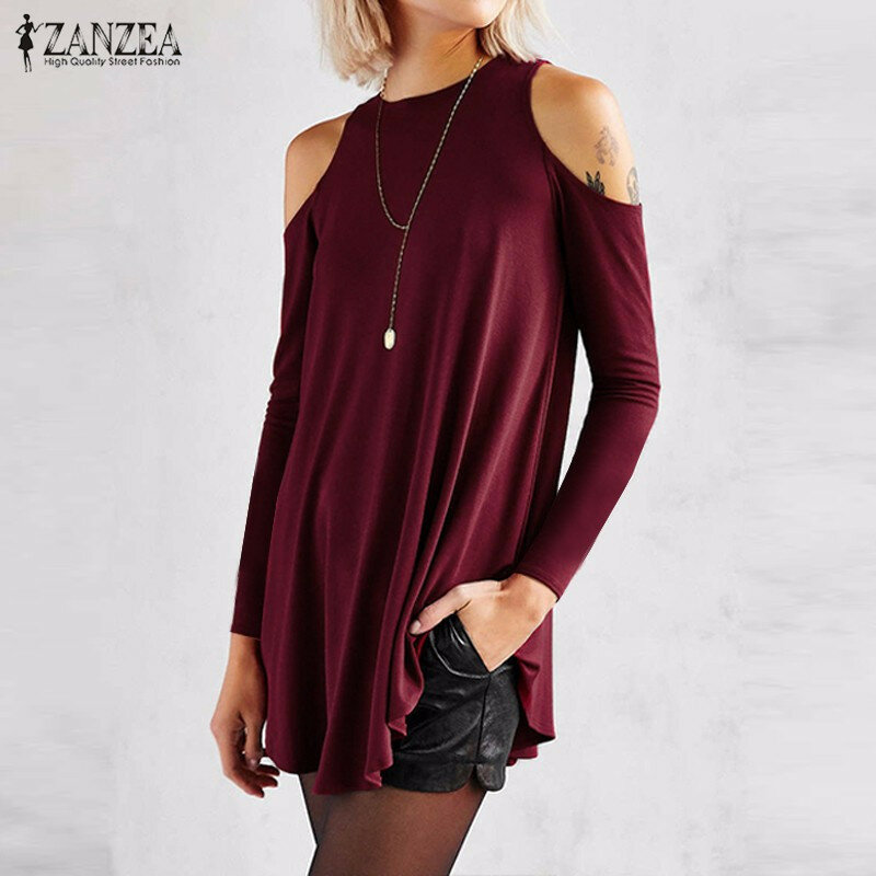 Топ ZANZEA женский с открытыми плечами, пикантная туника с длинным рукавом, повседневный блузы рубашки свободного кроя, осень 2021