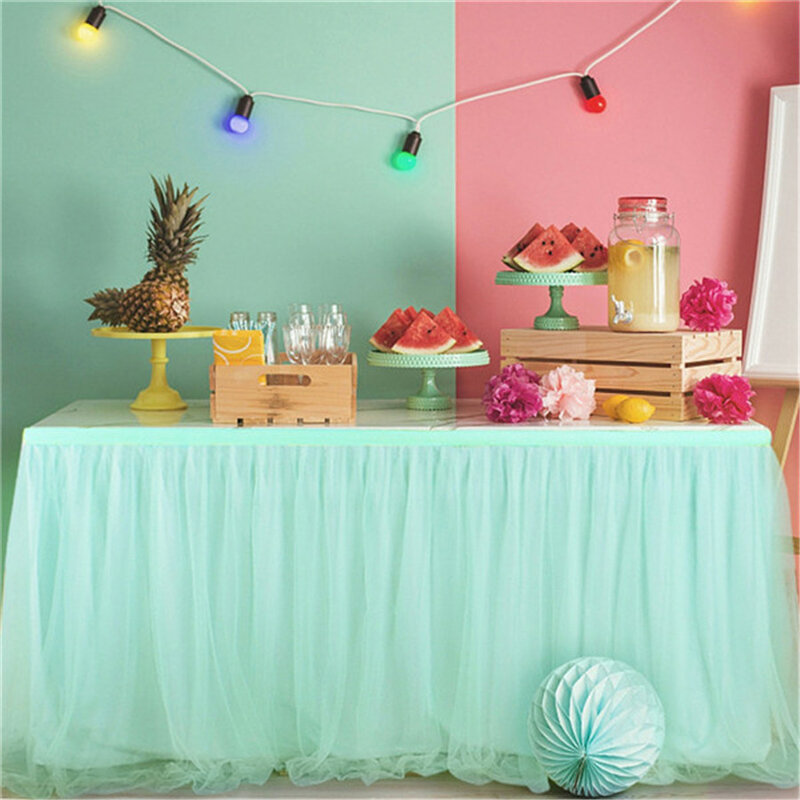 Saia de mesa tutu de tule, 183x77 cm, decoração para festa de aniversário, chá de bebê, tecido