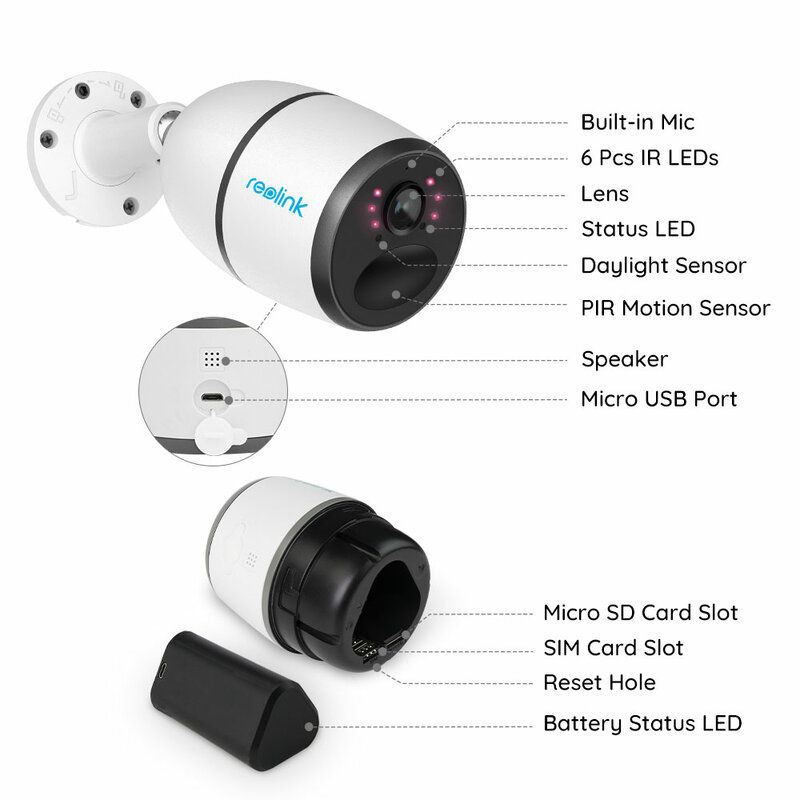 Камера Reolink 4G LTE GO 1080p, с функцией ночного видения, работает с SIM-картой, защищенная от атмосферных воздействий, перезаряжаемая, с питанием от а...