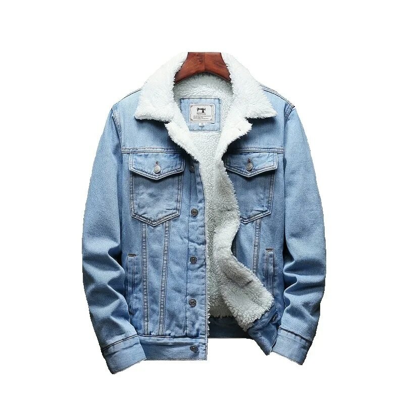 Azul claro inverno jean jaquetas outerwear quente denim casacos novos homens grande tamanho lã forro mais grosso inverno denim jaquetas 6xl