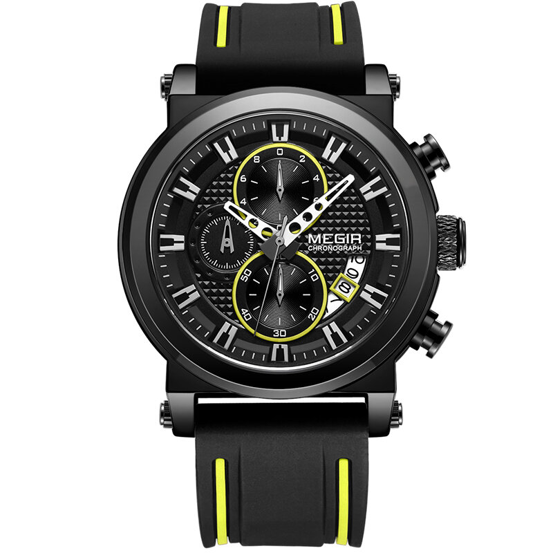 MEGIR mężczyźni oglądać najlepsze marki wodoodporny chronograf skórzane sportowe wojskowe zegarki silikonowy pasek mody zegar Relogio Masculino