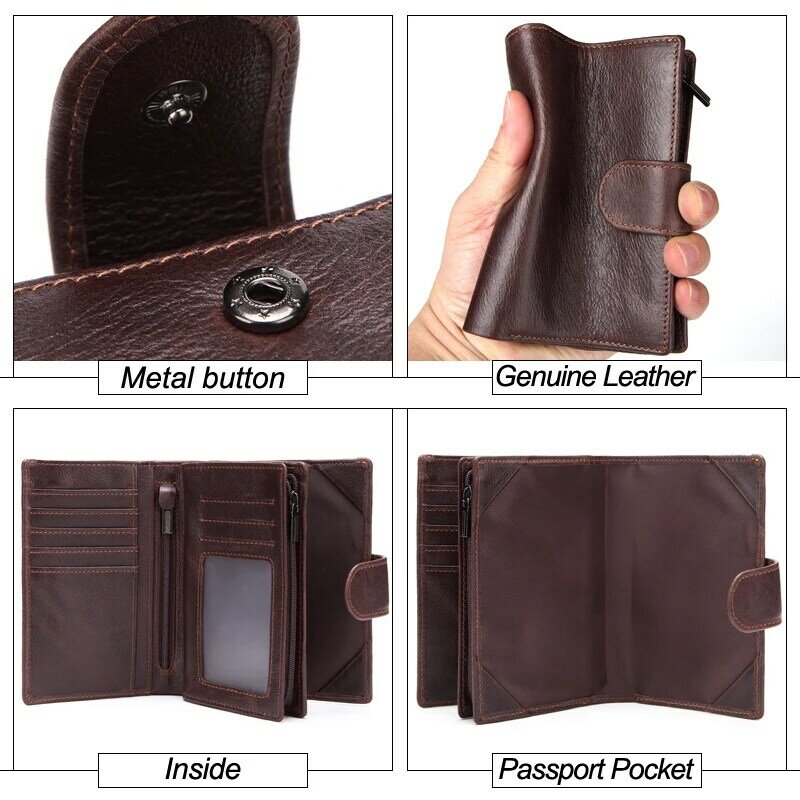 MISFITS – portefeuille Vintage en cuir véritable pour homme, porte-monnaie avec fermeture éclair et loquet