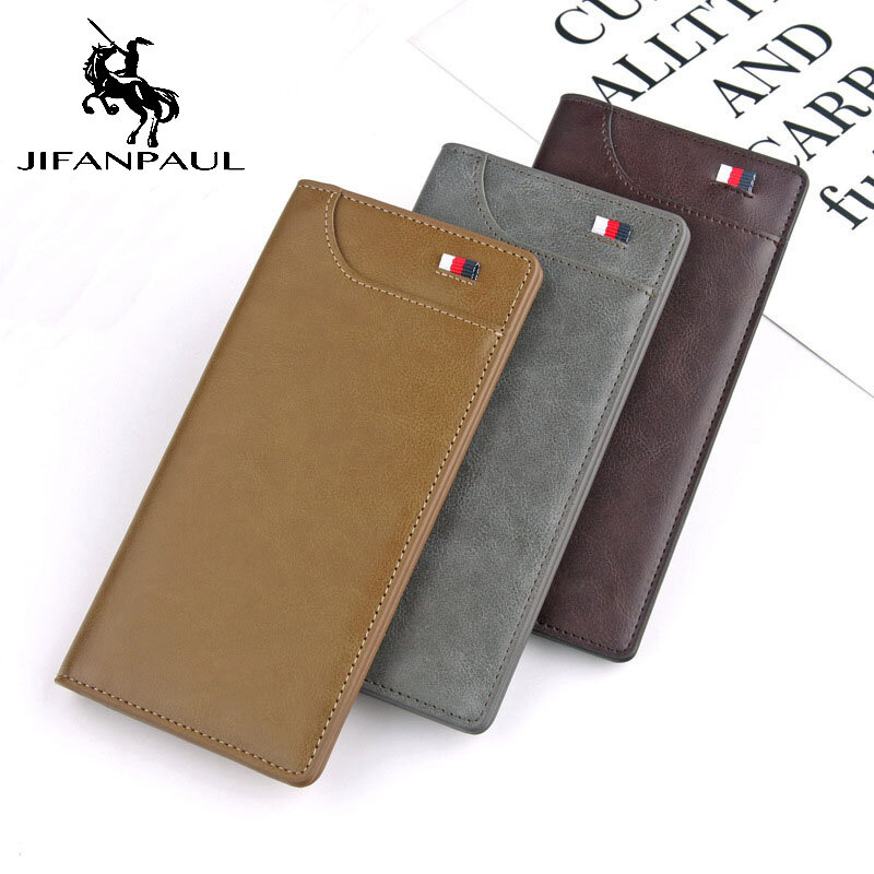 New men's long wallet European and American retro fashion oil wax leather casual ribbon wallet Free shipping