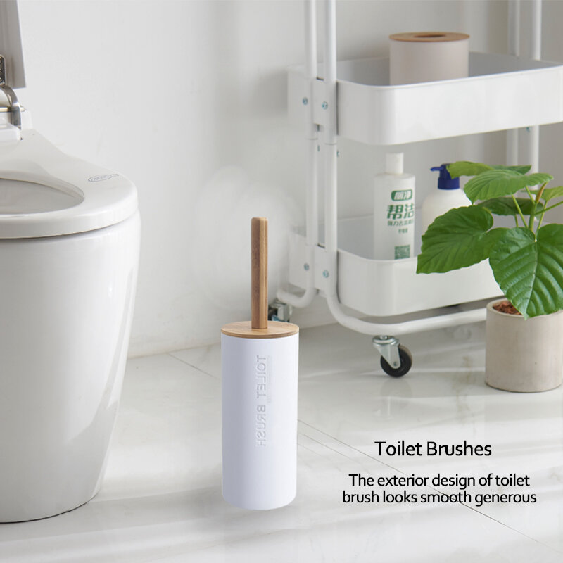 Bambou Plancher-debout Ensemble de Brosse De Toilette avec Base Salle De Bain De Nettoyage De Toilette Porte-Brosse WC Accessoires