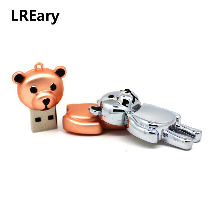 Mini unidad Flash USB 2,0 modelo de oso de Metal de dibujos animados, PenDrive de 4GB, 8GB, 16GB, 32GB, oro rosa