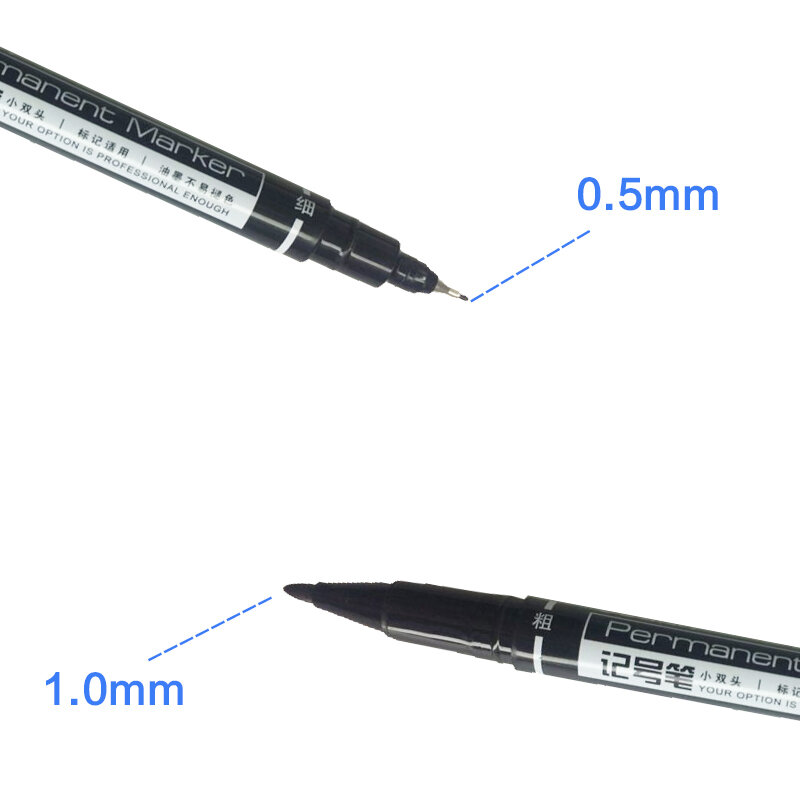 Rotuladores permanentes de doble punta, punta fina, tinta (negro, azul, rojo), 0,5mm-1mm, 3 unids/paquete