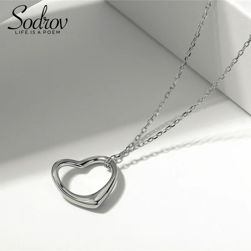 Sodrov formato de amor 925 de prata esterlina colar pingente de coração clássico joias estilosas para mulheres