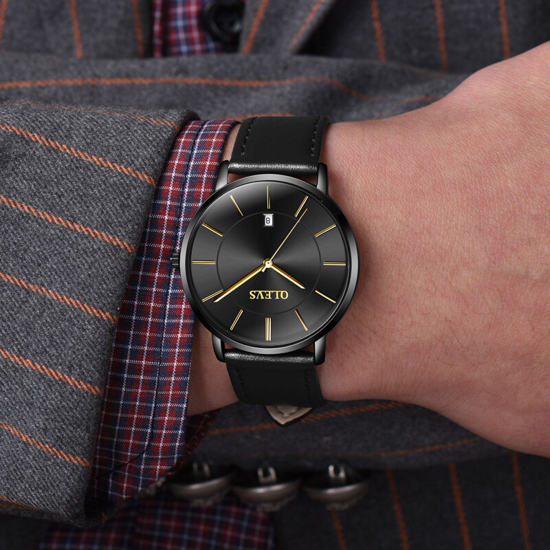 Ultra Thin Casual ชายนาฬิกาข้อมือชายหนังสีดำ Mens นาฬิกาข้อมือธุรกิจนาฬิกาควอตซ์ชายนาฬิกากันน้ำชายนาฬ...