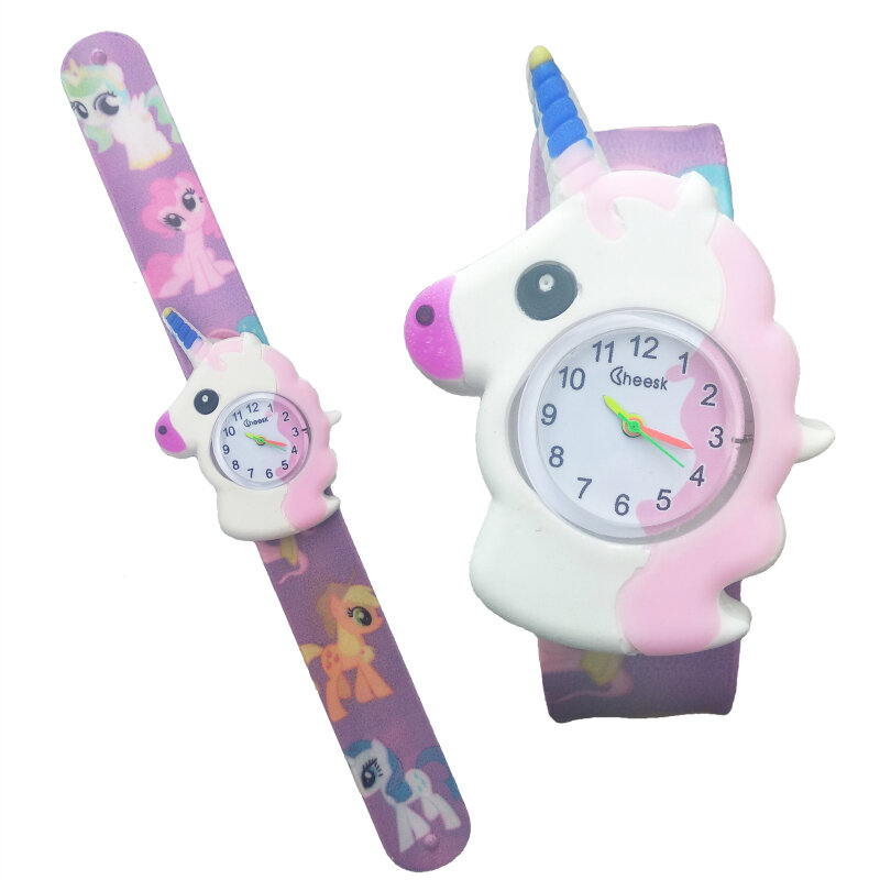 새로운 말 시계, 어린이 만화 어린이 시계, 어린이 손목 밴드를 두드리는 아날로그 어린이 석영 시계, 소년 소녀 아기 선물 시계