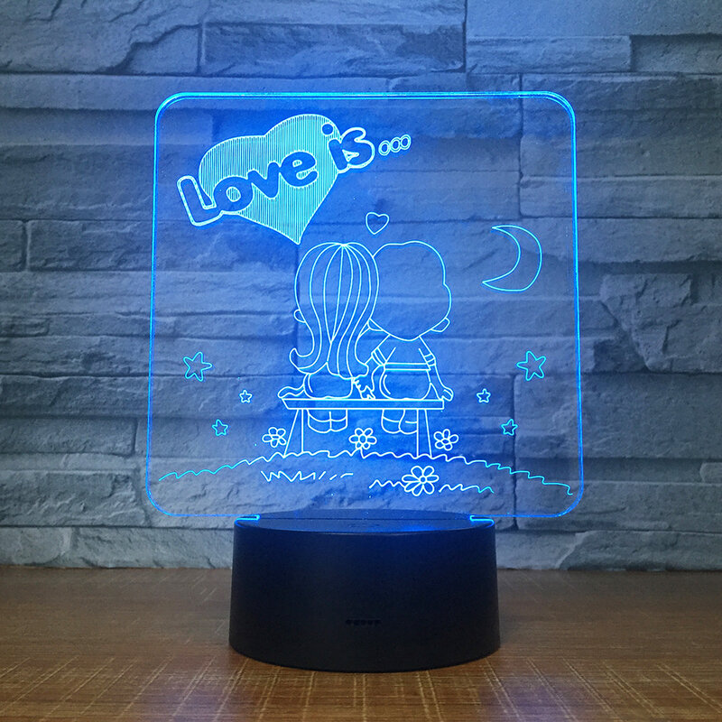 Dessin animé Amoureux Modèle 3D Veilleuse LED 7 COULEURS USB Illusion Lampe De Table Pour La Maison Décoration De Fête De Mariage Cadeau Créatif