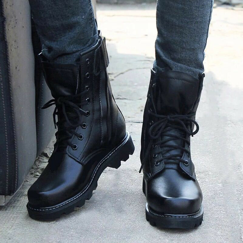 Ботинки мужские в стиле милитари, из микрофибры, со стальным носком, дизайнерские черные