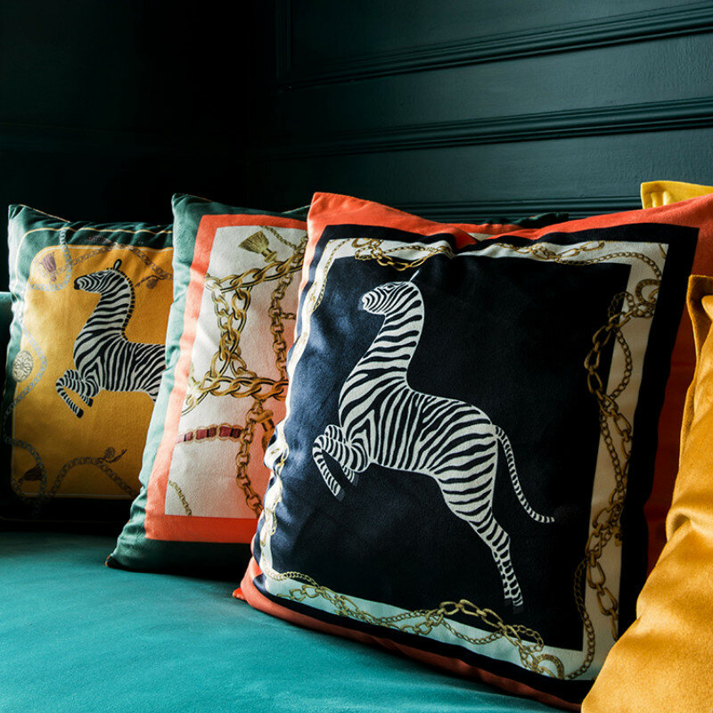 Dunxdeco capa de almofada decorativa fronha moderna coleção animal luxo zebra impressão macio veludo coussin sofá cadeira decoração