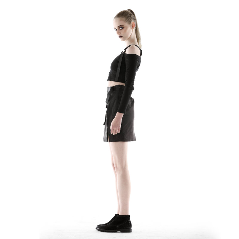Женские асимметричные юбки с ремнем, черные мини-юбки с карманами, короткая юбка с разрезом