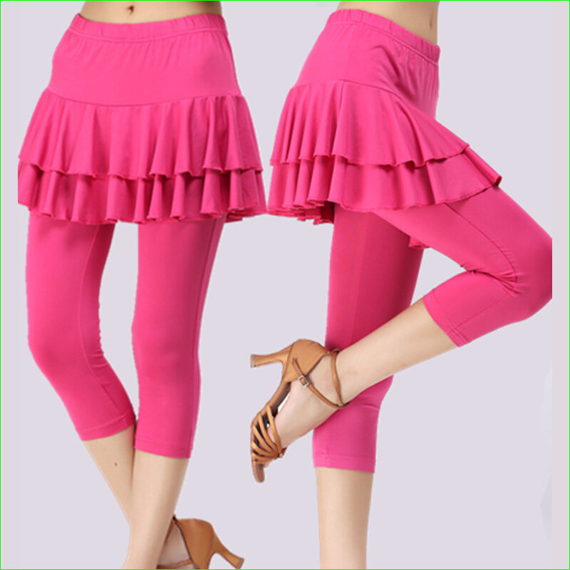 Tennis Badminton Dance Tights Woman Compression Knee Length Skirt Pants Sports Double Layer