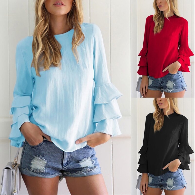 ZOGAA Ladies Blouse Volant Long Sleeve Blouse Shirts Ruffles BOHO Spring Plus Size Tops Solid Color Elegant Shirt Women Blouse