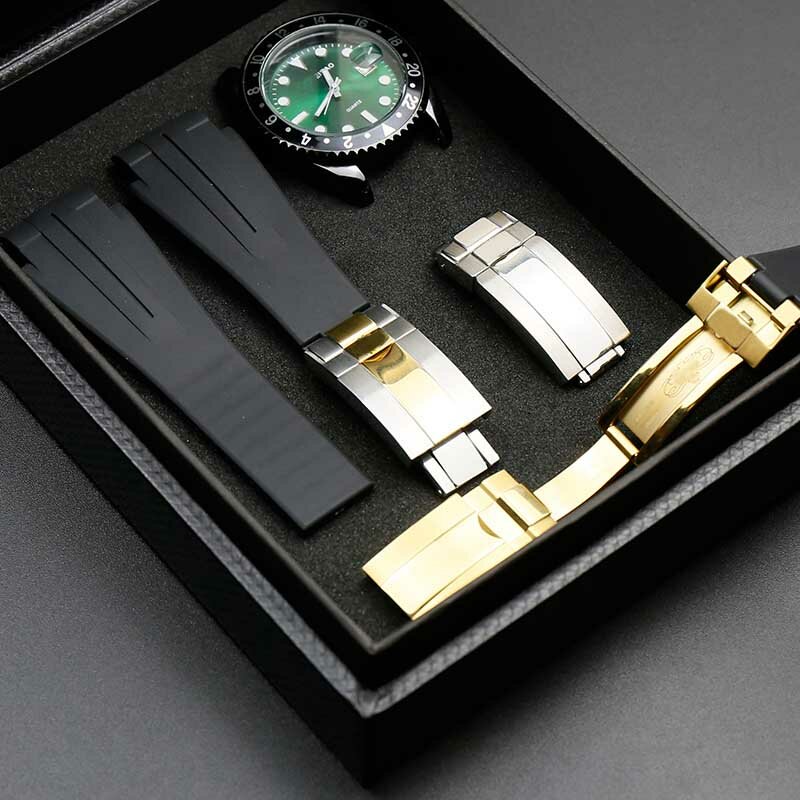 Gumowy pasek męski i damski zegarek akcesoria składana klamra do Rolex GMT ghost king głębinowych sportów silikonowy pasek z klamrą